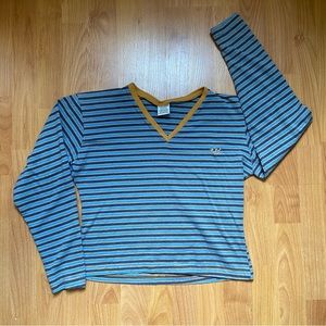 Vintage Union Bay Women’s Logo Striped Long Sleeve Crop Top T-Shirt Medium